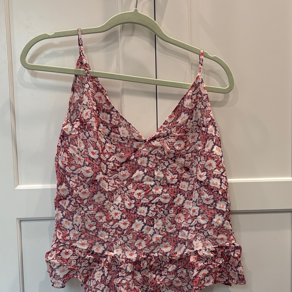 NWT Rebecca Minkoff Ruffle Hem Spaghetti Strap Tank Top - Pink Floral